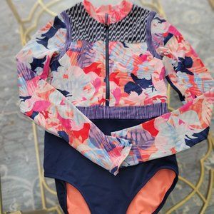 NWOT Athleta Girl Rashguard Bathing Suit. XL - 14. Floral. SPF.